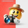 3d emoji with hat holding camera without background