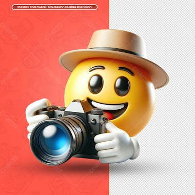 3d emoji com chapéu segurando câmera sem fundo