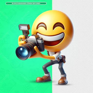 3d emoji segurando câmera sem fundo