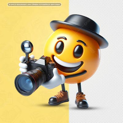 3D Emoji Segurando Uma Câmera Fotográfica Sem Fundo