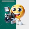 3d emoji sorridente com uma máquina fotográfica sem fundo