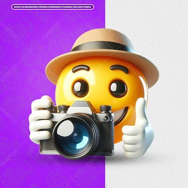 Emoji 3d segurando câmera sorridente fazendo joia sem fundo