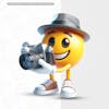 Emoji 3d sorridente com uma máquina fotográfica sem fundo