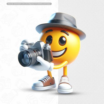 Emoji 3D Sorridente Com Uma Máquina Fotográfica Sem Fundo