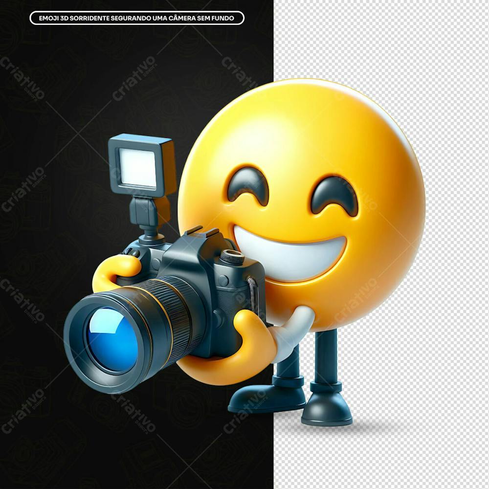 Emoji 3D Sorridente Segurando Uma Câmera Sem Fundo