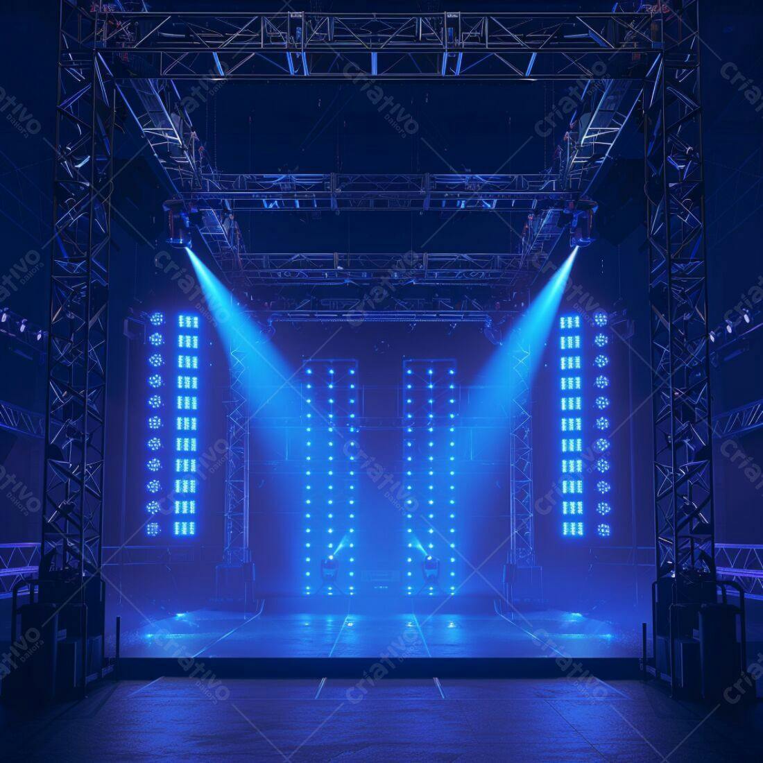 Palco iluminado com luzes azuis para show
