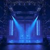 Stage show metal structures, blue lights realistic background