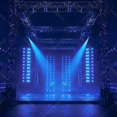 Palco de show estruturas de metal luzes azul realista background