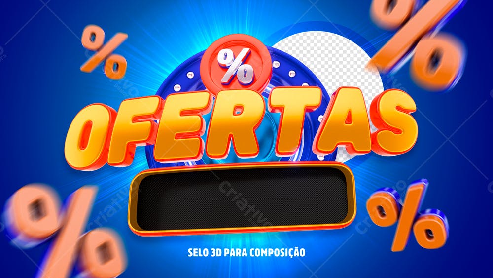 Selo 3D promocional laranja e azul