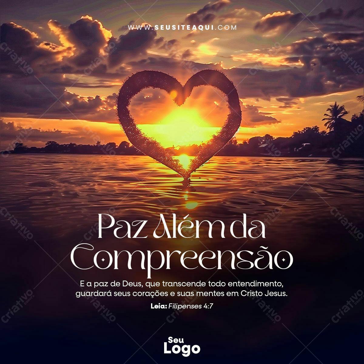 Post para Redes Sociais com Imagem de Por do Sol e Coração PSD Editável