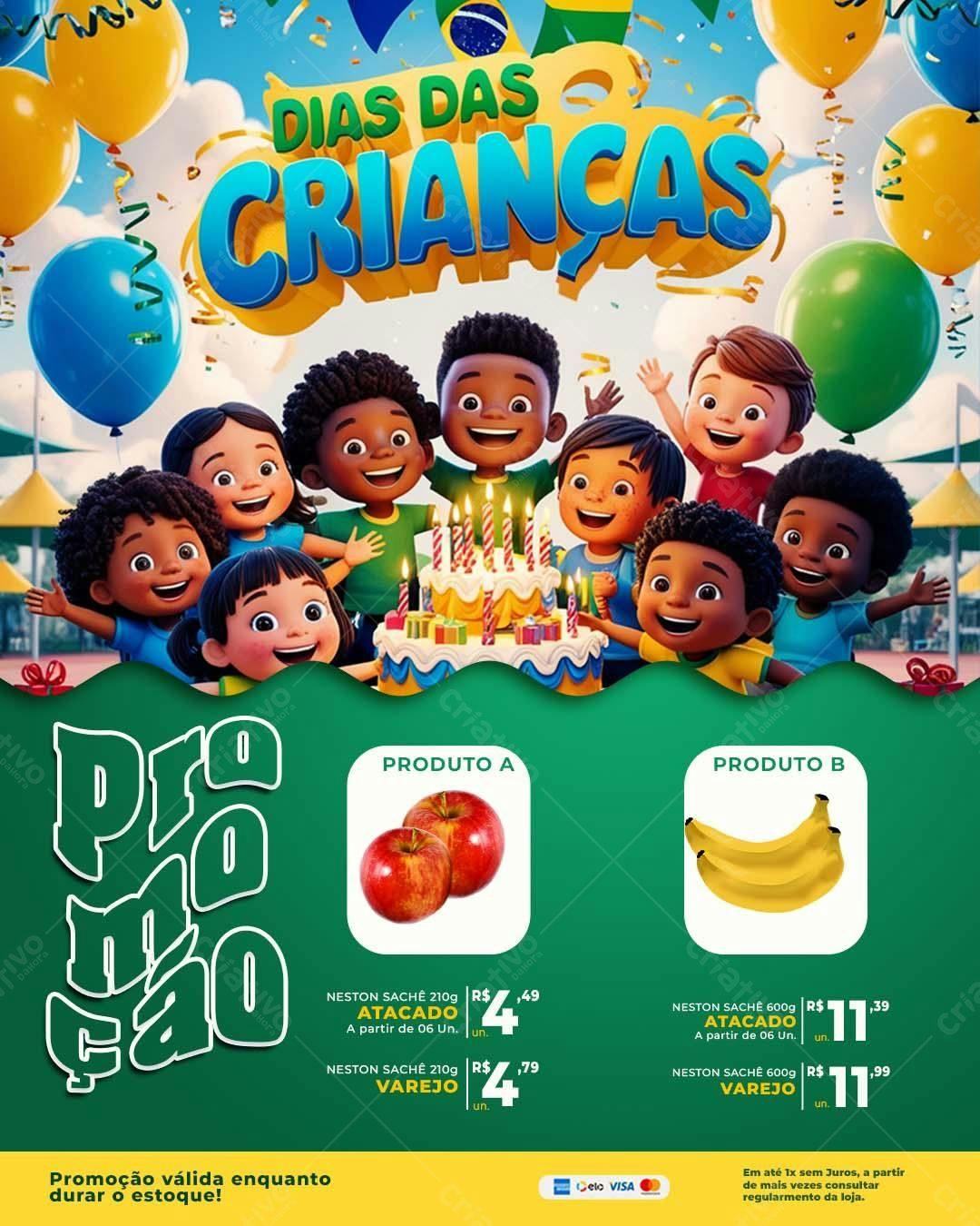 Flyer Dia das Crianças com Personagens Animados PSD Editável