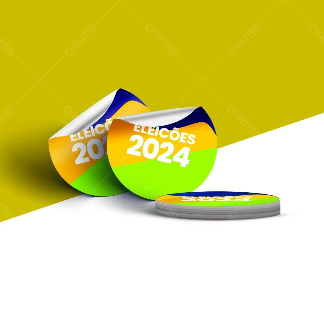 Mockup de Adesivos Eleitorais 2024: Amarelo, Verde e Azul