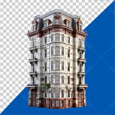 3d european building on transparent background