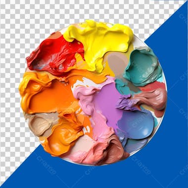 Vibrant palette of mixed paint colors on a round canvas