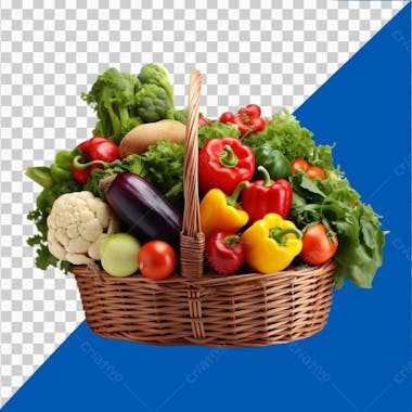 Fresh organic vegetables in a woven basket