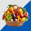 Basket, fresh, colorful, vegetables, isolated, transparent.