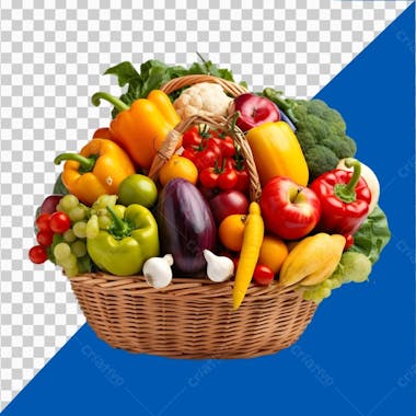 Basket of fresh colorful vegetables isolated on transparent