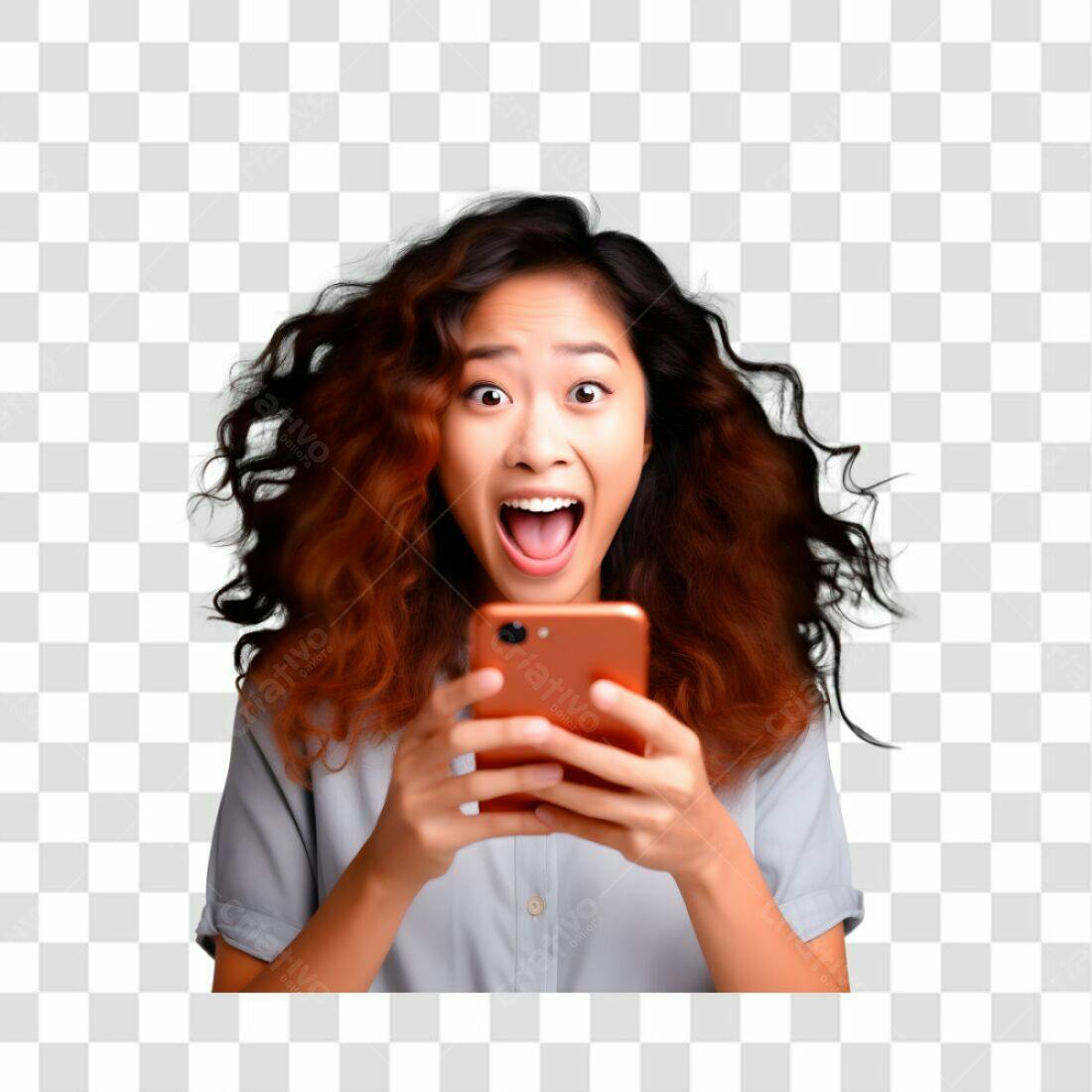 Imagem PNG com fundo transparente Mulher surpresa celular