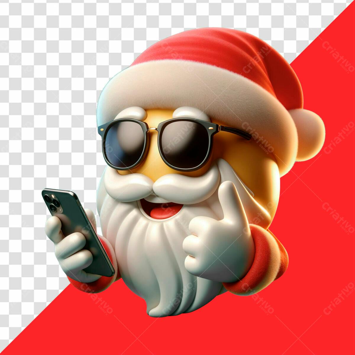 Emoji Papai Noel Moderno com Celular PSD Editável
