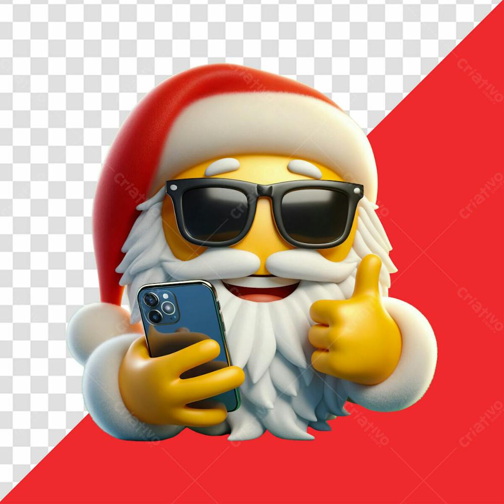 Elemento 3D Emoji De Papai Noel Sorrindo Enquanto Segura Um Celular E Faz Um Joinha