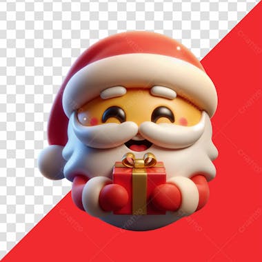 Elemento 3d emoji de papai noel sorrindo enquanto segura um presente