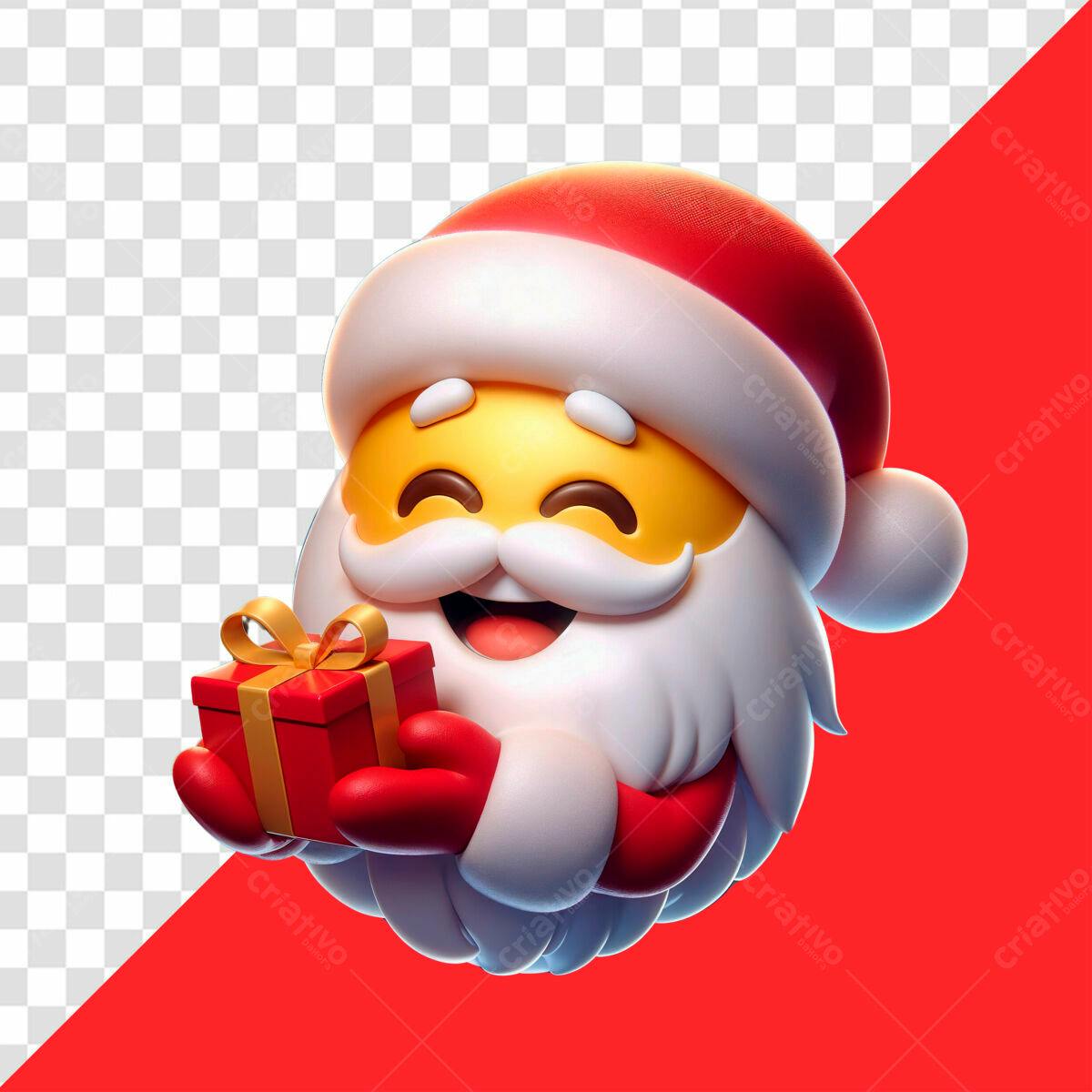 Papai Noel Emoticon com Presente PSD Editável
