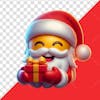 3d santa claus emoji smiling while holding a gift.