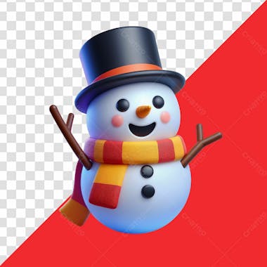 Elemento 3d boneco de neve natalino sorridente