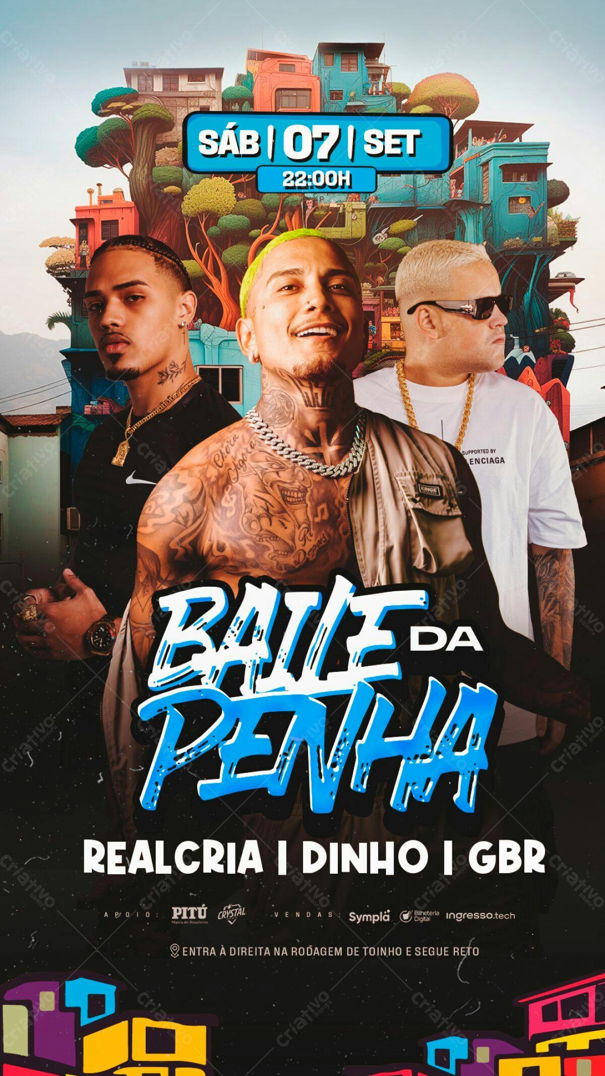 Flyer Baile da Penha com Realcria, Dinho e GBR PSD Editável