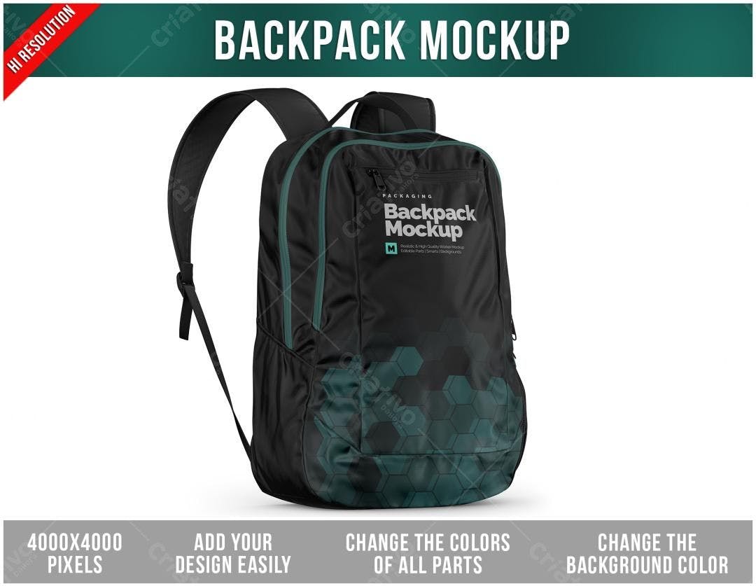 Mockup de Mochila Moderna em Preto e Verde-Escuro