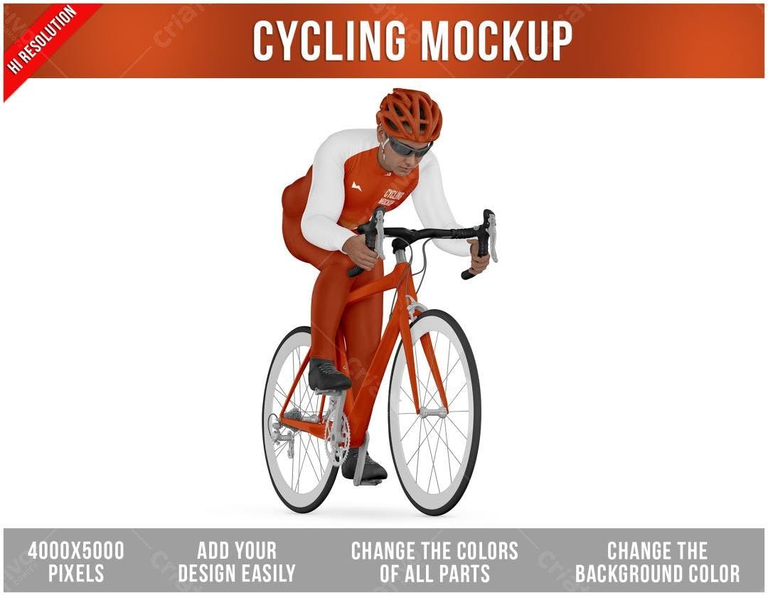 Mockup Ciclista em Bicicleta Vermelha - Realista