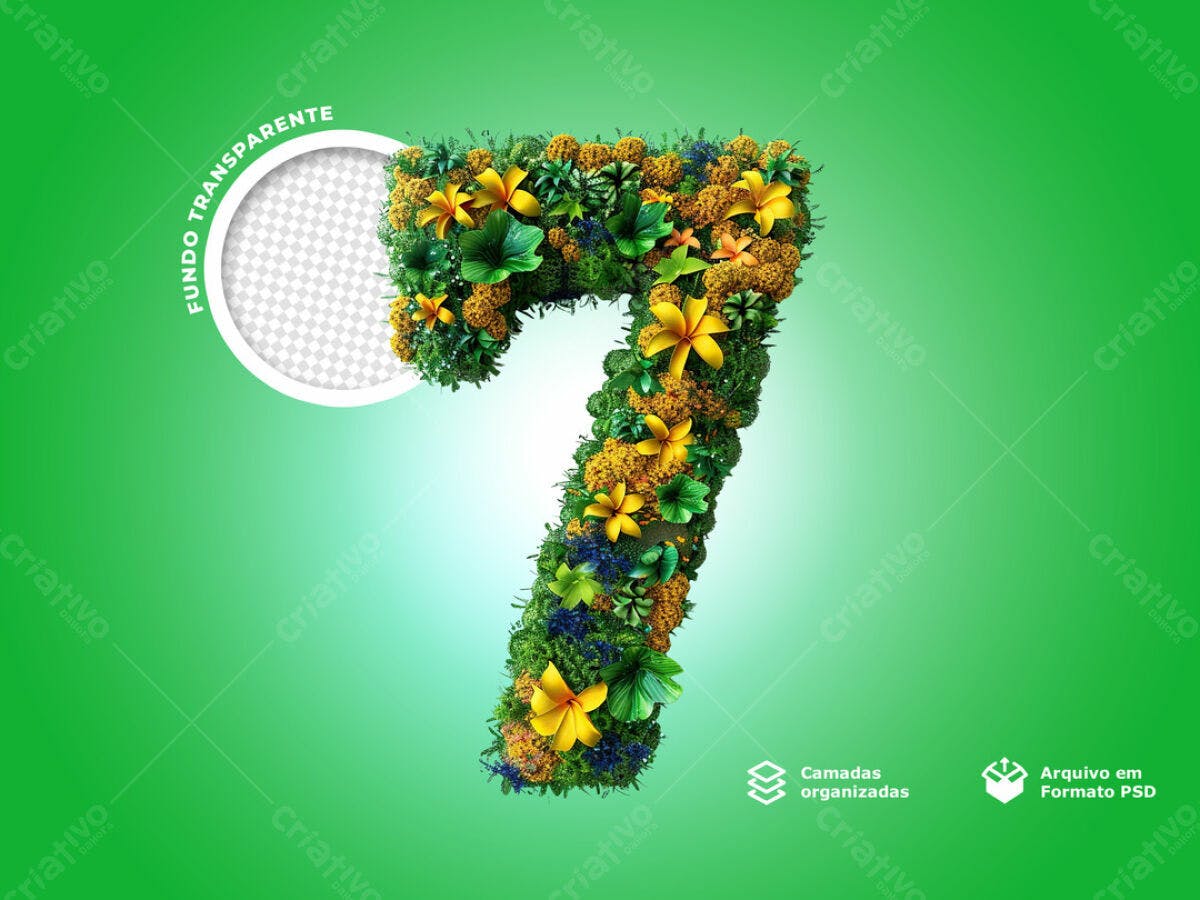 Número 7 Floral PSD Editável