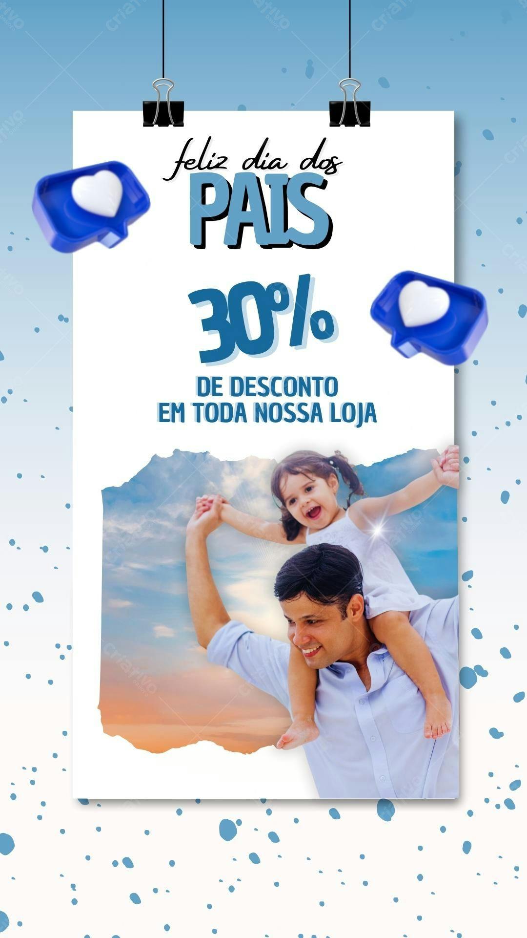Post Instagram Dia dos Pais azul e branco 30% de desconto Editável no Canva