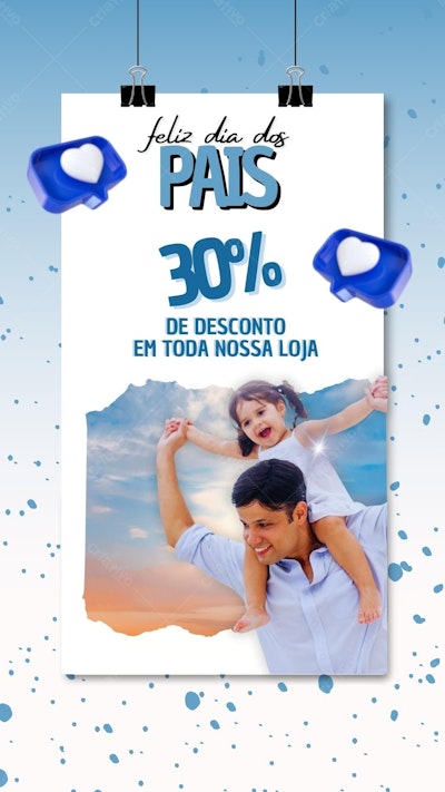 Post Instagram Dia dos Pais azul e branco 30% de desconto Editável no Canva