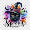 Watercolor halloween spooky season black witch cat png