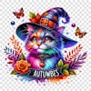 Aquarela halloween spooky season cat witch clipart png