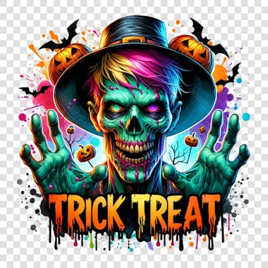 Watercolor halloween spooky zombie trick treat clipart