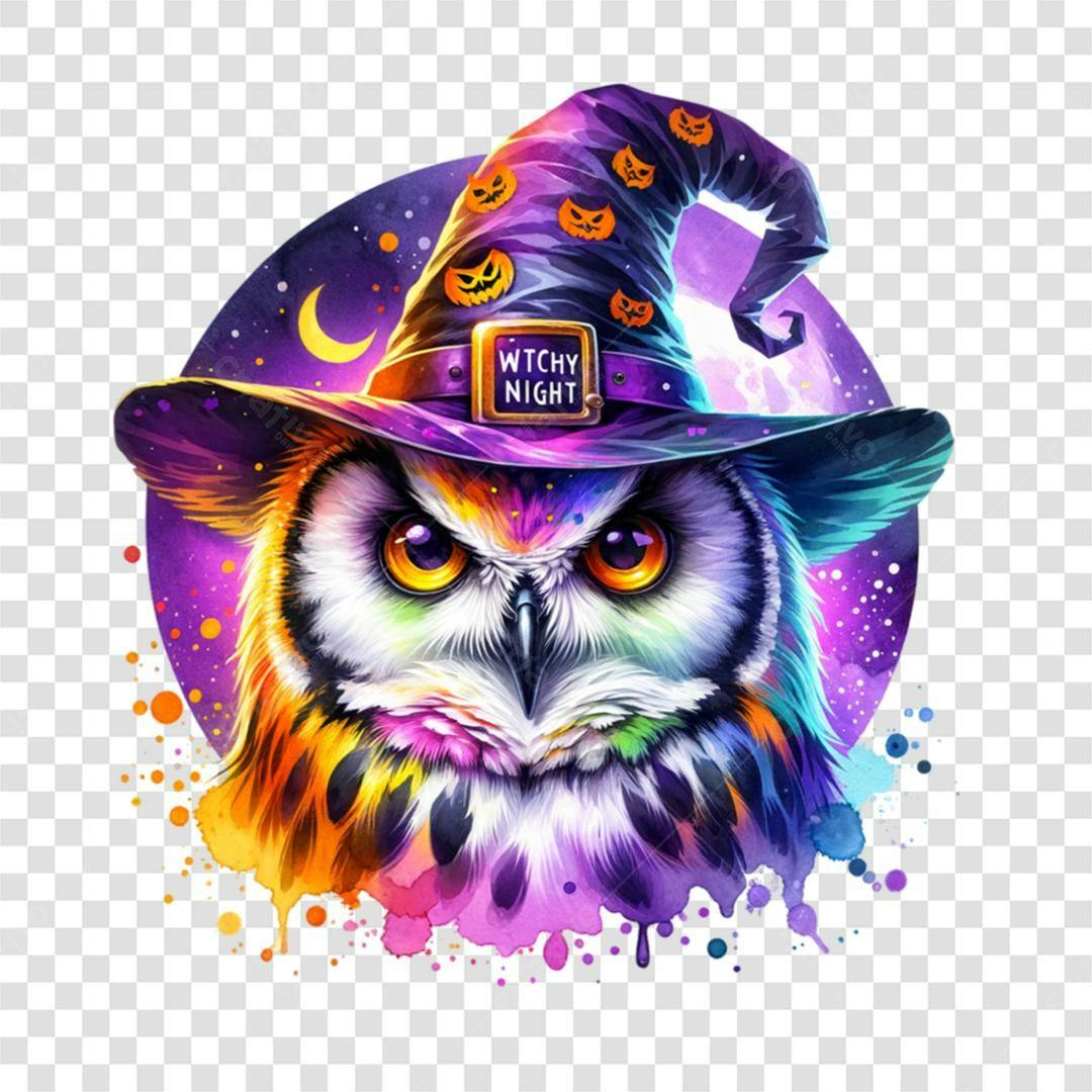 Icone Halloween Coruja com Chapéu PNG com fundo transparente
