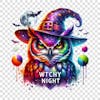 Watercolor halloween spooky owl witchy night clipart