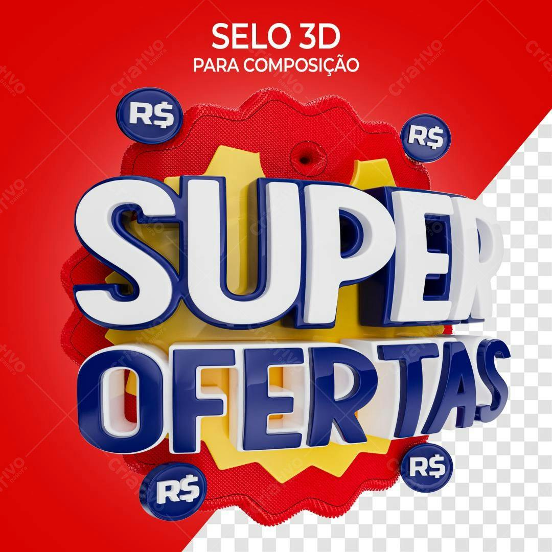 Selo 3D promocional super ofertas azul e branco