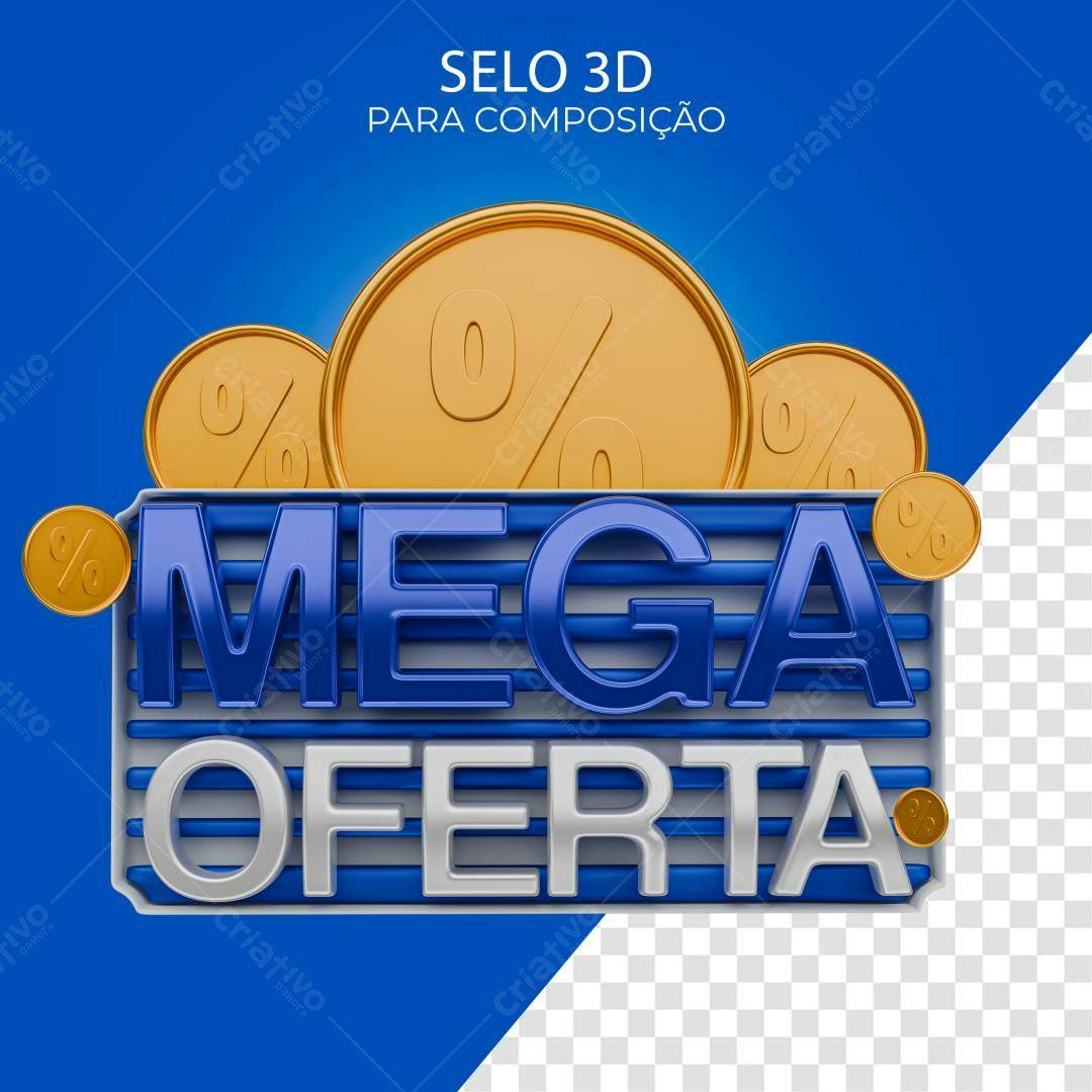 Selo 3D promocional azul e dourado metálico