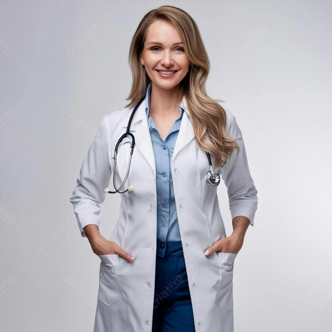 Médica sorridente com jaleco branco