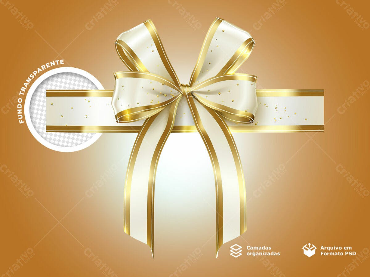 Fundo com Laço Dourado e Branco PSD Editável