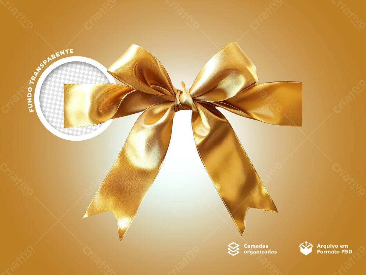 Moldura Laço Dourado para Presentes PSD Editável