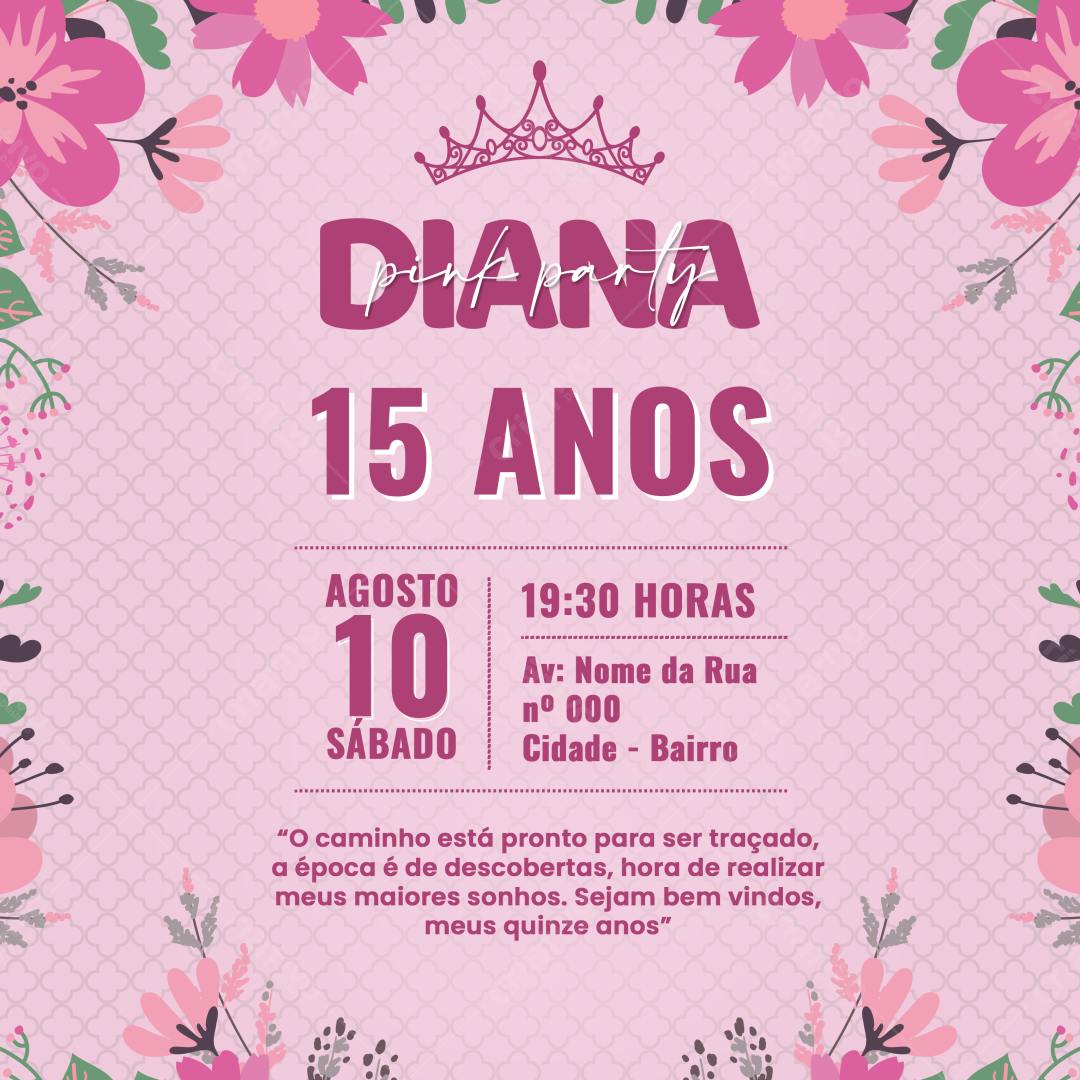 Convite Festa 15 Anos Pink PSD Editável