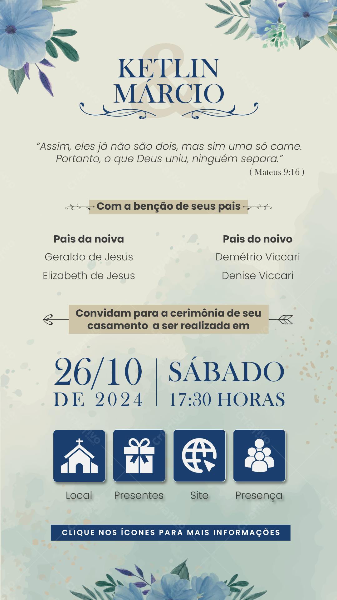 Convite de Casamento Ketlin & Márcio PSD Editável