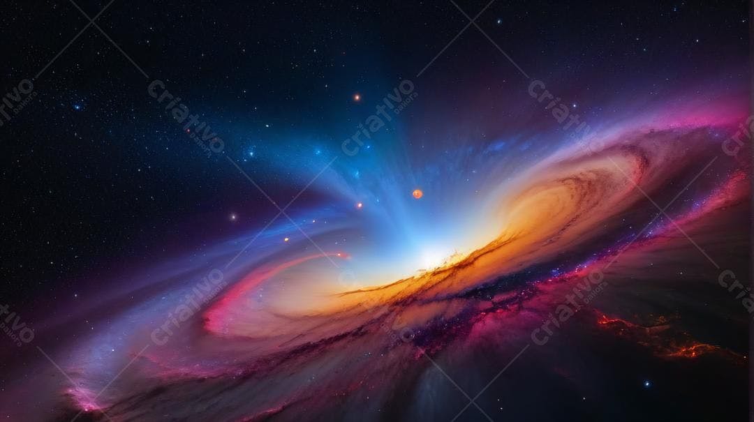 Nebulosa cósmica tons laranja e azul