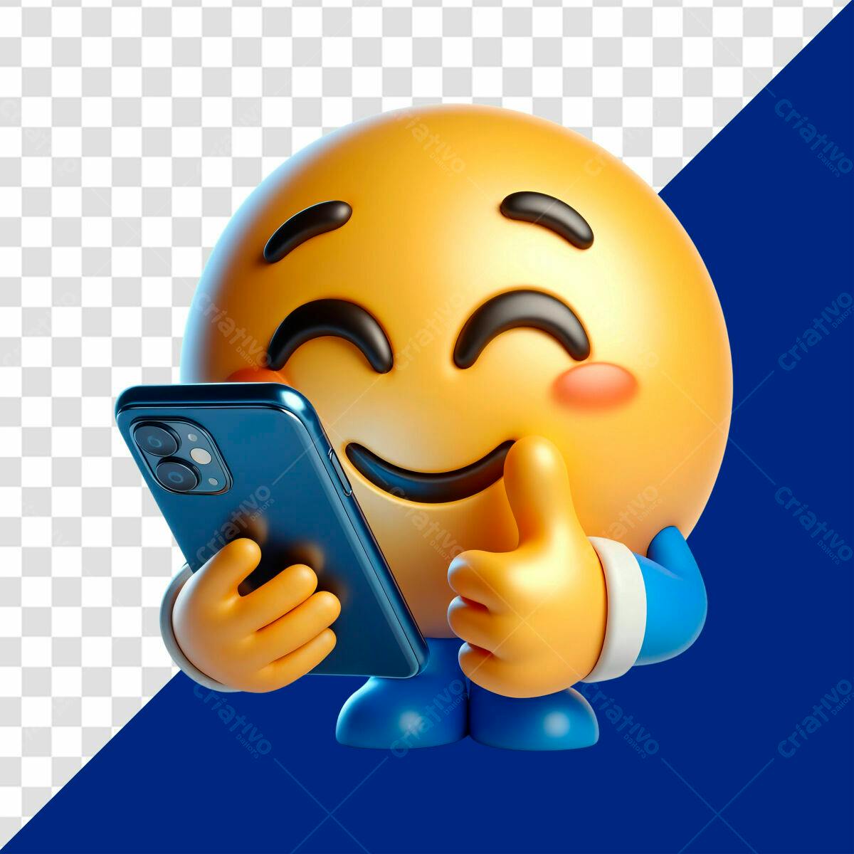 Emoji Amarelo com Celular PSD Editável