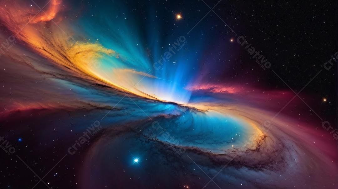 Nebulosa cósmica tons azuis e laranjas