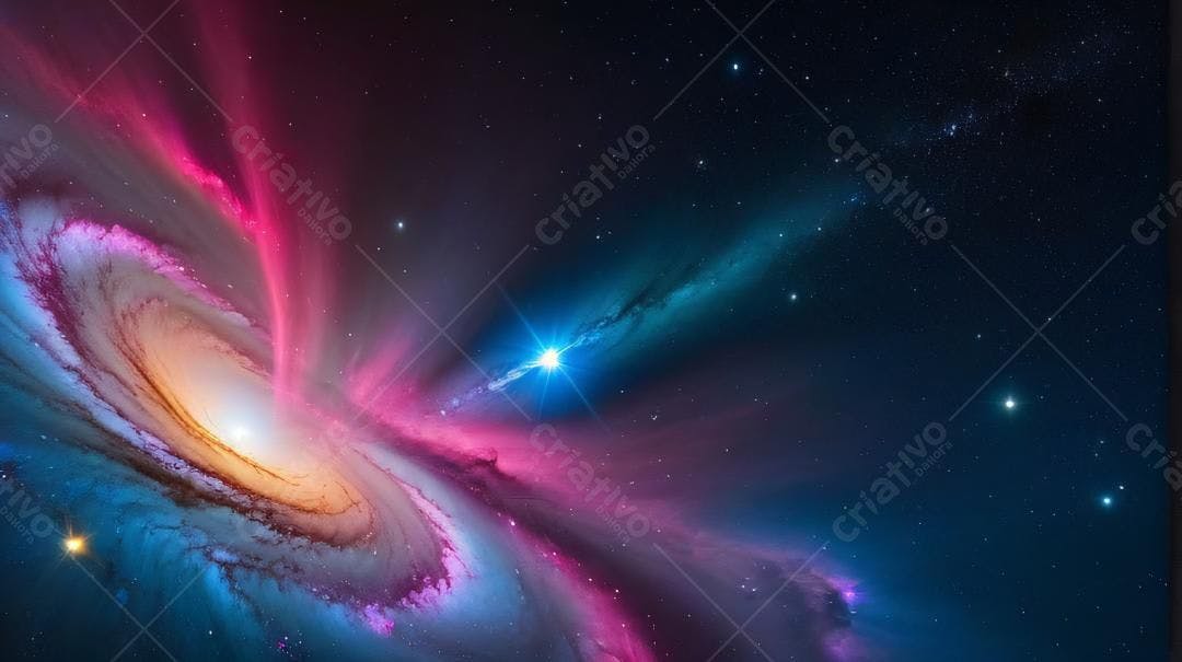Galáxia espiral colorida e brilhante